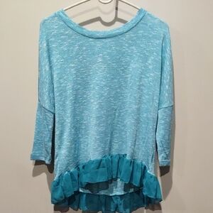 Aqua Blue Sheer Ruffle Top, Blouse, Nwt